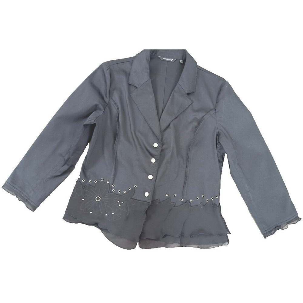 Samuel Dong Lightweight Cotton Jacket Snap Closure Embellished Peplum   sz L‎
